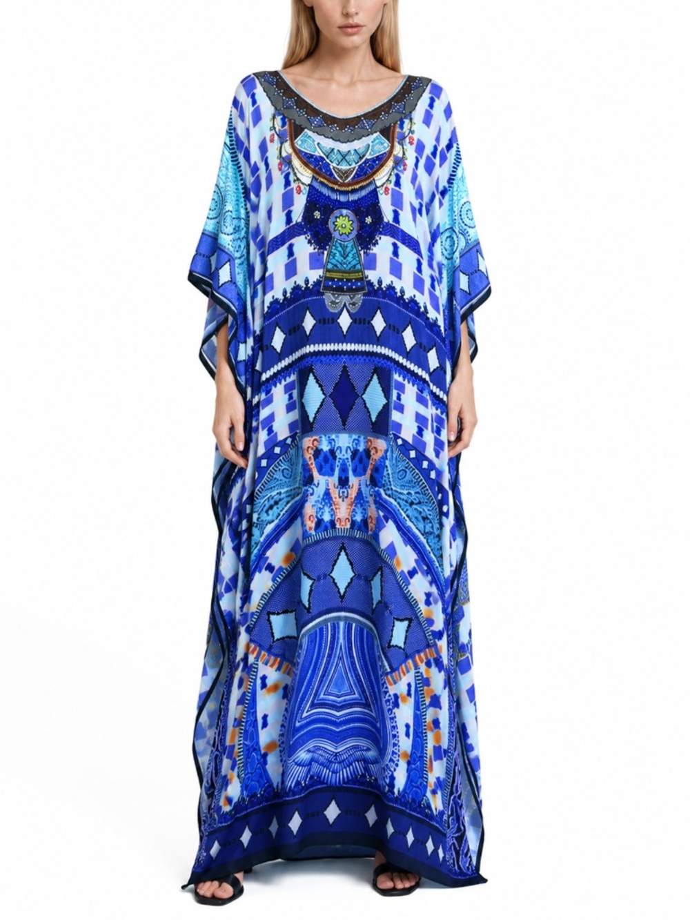 Blue Kaftan Maxi Dress Wedding Guest Resort Caftan Boho Vacation Dress